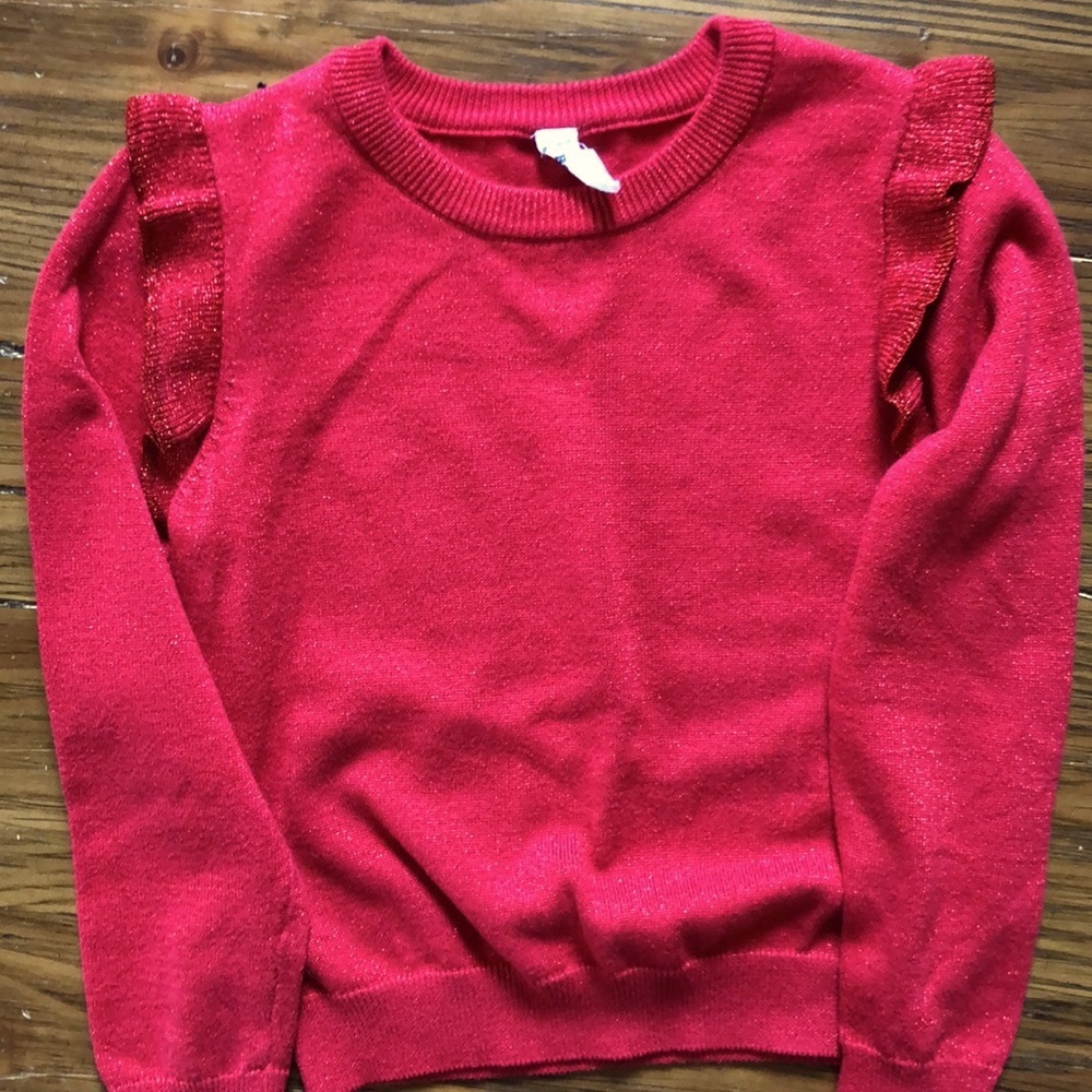 Girls Red Sparkle Sweater Sz M (8 ish)